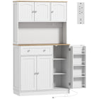 HOMCOM 68" H Cabinet with Charging Station - White-Large capacity with four cabinets, a drawer, and three adjustable shelves 