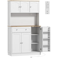 HOMCOM 68" H Cabinet with Charging Station - White-Large capacity with four cabinets, a drawer, and three adjustable shelves 
