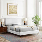 Modway Peyton Performance Velvet Full Platform Bed with Wood Legs and Gold Metal Sleeves - White-Assembly Required