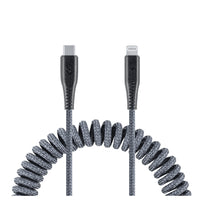 LOGiiX Piston Connect Coil USB-C to Lightning - Grey-Extendable 1.8m (~5.9ft) coil cable for charging Lightning devices via USBC