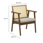 Modway Thera Vegan Leather and Cane Accent Armchairs - Weathered Oak Stone - Set of 2-Rubberwood Frame