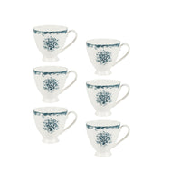 Casa Domani Rosetta Antique Footed Mug - 310ml - Blue - 6 Pack-Made of Porcelain with decals to enhance intricate detailing.