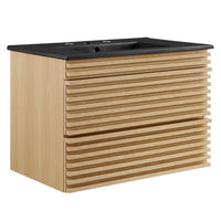 Modway Render 30" Wall-Mount Bathroom Vanity - Oak/Black-Mid-Century Modern Vanity