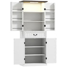 HOMCOM 71" H Farmhouse Kitchen Pantry Cabinet with Light - White-Upper cabinet features motion sensor light for easy visibility 