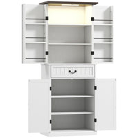 HOMCOM 71" H Farmhouse Kitchen Pantry Cabinet with Light - White-Upper cabinet features motion sensor light for easy visibility 