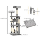 PawHut 52" Multi-Level Cat Tree Tower with Hammock, Bed and Sisal Scratching Posts - Grey-Material: Particle Board, Plush, Sisal Ropes 