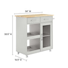Modway Culinary Kitchen Cart With Towel Bar - Light Grey Natural-Rubberwood Top