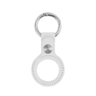 Logiix Leather Key Tag for Airtag With White Stitching - White-Stylish key ring and holder for Apple AirTags (2021)