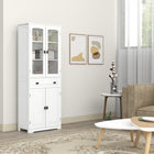 HOMCOM 63" H Kitchen Pantry Cabinet with Adjustable Shelves and Glass Door - White-Painted surface, easy to clean up 
