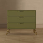 Manhattan Comfort Avira 35" Mid-Century Modern 3-Drawer Dresser - Olive Green-Home Assembly Required (All Hardware Included)