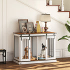 PawHut 47" Dog Crate Furniture with Divider Panel - White-A two-room layout because of a dividing panel 