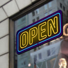 Futech LED Open Sign - 24" W x 10.5" H - Yellow/Blue-Includes Hanging Metal Chain
