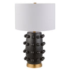 Hudson&Canal Farrington 26" Tall Ceramic Table Lamp with Fabric Shade - Matte Black/White-Modern design for your living room, workspace, or bed side table