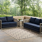 Modway Linza Wave Abstract Trellis Indoor/Outdoor Area Rug - 5 ft W x 8 ft L - Beige/Grey-Tight Low Pile Weave