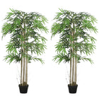 Outsunny 5' Artificial Bamboo Tree in Pot with 1095 Leaves - Green - 2 Pack-Beautiful artificial bamboo set of two with eight trunks design plant 
