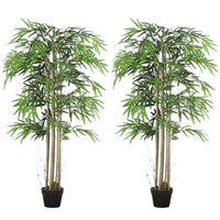 Outsunny 5' Artificial Bamboo Tree in Pot with 1095 Leaves - Green - 2 Pack-Beautiful artificial bamboo set of two with eight trunks design plant 