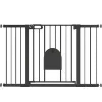 PawHut 30"-52" Extra Wide Pet Gate Barrier with Small Door - 30"H - Black-This safety gate for stairs allows door can swing in both direction