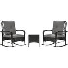 Outsunny Rattan Bistro Set with Rocking Chairs-3-piece outdoor furniture set includes a square table and two rocking chairs suitable for small spaces 
