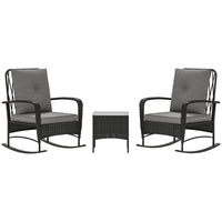 Outsunny Rattan Bistro Set with Rocking Chairs-3-piece outdoor furniture set includes a square table and two rocking chairs suitable for small spaces 

