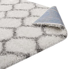 Modway Solvea Moroccan Trellis Shag Area Rug - 5 ft W x 8 ft L - Ivory/Grey-7