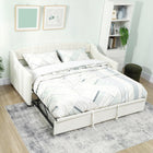 HOMCOM Twin Size Upholstered Trundle Daybed with Armrests - Cream White-Velvet-feel upholstery offers soft, skin-friendly comfort and elegance