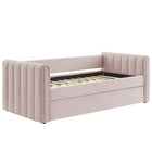 Modway Veyla Channel Tufted Performance Velvet Twin Daybed with Trundle - Pink-Stain-Resistant Performance Velvet