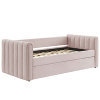 Modway Veyla Channel Tufted Performance Velvet Twin Daybed with Trundle - Pink-Stain-Resistant Performance Velvet