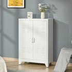 HOMCOM Metal Storage Cabinet with 2 Louvered Doors, Adjustable Shelves - White-Magnetic door catch designed for an easy open and close