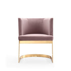 Manhattan Comfort Aura 24.4" Modern Velvet Upholstered Dining Chair - Blush and Polished Brass-Floating Frame Design with Curved Backrest