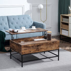 HOMCOM Lift Top Coffee Table with Hidden Storage Compartment - Rustic Brown-Lift top coffee table with hidden storage space for storing your items