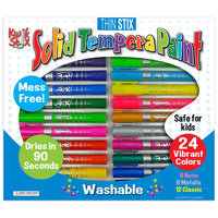 The Pencil Grip Thin Stix Solid Tempera Paint 24-Piece Set - Classic/Neon/Metallic-Kwik Stix Tempera Paint sticks take the mess out of painting while keeping all the fun!