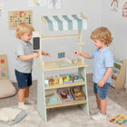 Qaba Kids Grocery Store Playset with Cash Register, Chalkboard - Green-Cuttable wooden foods and sorting bins enhance fine motor skills and organization 