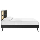 Modway Sidney Cane and Wood Queen Platform Bed with Splayed Legs - Black-Wood, MDF, and Veneer Construction