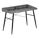 Monarch Specialties 7540 48" Computer Desk - Grey Stone-Look/Black Metal-Computer desk in a grey stone-look finish featuring a small hutch with a long shelf and 2 storage cubbies