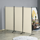 HOMCOM 3 Panel Double Hinged Freestanding Room Divider for Home Office - Beige-Powder-coated metal frame for solidness
