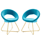 Modway Nouvelle Performance Velvet Dining Chair - Gold/Blue - 2 Pack-Retro Modern Dining Chairs