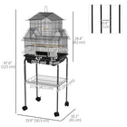 PawHut - Cage pour oiseaux d’intérieur 48 po H avec perchoir, balançoire, mangeoire, plateau coulissant, poignée - noir-Grandes portes avant pour un accès facile des oiseaux à l'intérieur 
