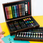 Art 101 Deluxe Art Set in a Wood Organizer Case - 119 Piece Set-Includes 48 creamy oil pastels which shade and blend with ease