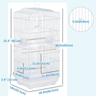 PawHut 36" H Bird Cage with 2 Doors and 4 Feeders - White-Top handle for easy transport 