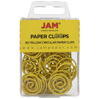 JAM Paper Circular Paper Clips - Round - Yellow - 50 Pack-Colour: Yellow