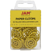 JAM Paper Circular Paper Clips - Round - Yellow - 50 Pack-Colour: Yellow