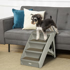 PawHut 4-Level Portable Foldable Dog Stairs - Gray-Stable plastic construction, lightweight and strong 