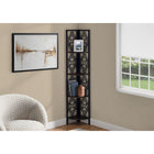 Monarch Specialties 3622 62"H Bookcase - Espresso/Black Metal Corner Etagere-4 tier metal etagere bookcase with evenly spaced dark brown wooden shelves
