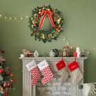 HOMCOM 24" Pre-Lit Artificial Christmas Spruce Wreath with Pinecones and Red Berries - Green-Includes 144 branch tips that are covered in green, non-toxic and fire-resistant fibers 