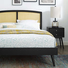 Modway Sierra Cane and Wood Full Platform Bed with Splayed Legs - Black-Wood, MDF, and Veneer Construction