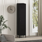 Manhattan Comfort Naomi 15" Modern Single Locker Storage Cabinet - Black-1 Vented Standard Door with a Long Rounded Metal Strip Handle and Lock. Key Included