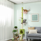 PawHut 87" - 94.5" Floor-To-Ceiling Cat Tree Tower - Green-Adjustable height from 86.6" -94.5" (220-240 cm) fits perfectly in small flat corners 