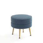 Manhattan Comfort Bailey 18.11" Mid-Century Modern Polyester Blend Upholstered Ottoman - Blue with Gold Legs - 2 Pack-30 Day Limited Manufacturer's Warranty
