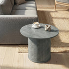 HOMCOM Round Coffee Table with Slatted Column Base - Grey-Round silhouette complements diverse interior styles effortlessly