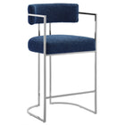 Modway Huron Curved Back Fabric and Metal Counter Stool - Silver Navy-Modern Barrel Counter Stool